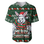 Personalized South Sydney Rabbitohs Christmas Baseball Jersey Australian Rugby Fans - Pixelated Ugly Xmas Pattern Mascot Santa