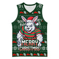 Personalized South Sydney Rabbitohs Christmas Basketball Jersey Australian Rugby Fans - Pixelated Ugly Xmas Pattern Mascot Santa