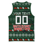 Personalized South Sydney Rabbitohs Christmas Basketball Jersey Australian Rugby Fans - Pixelated Ugly Xmas Pattern Mascot Santa