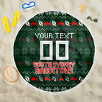 Personalized South Sydney Rabbitohs Christmas Beach Blanket Australian Rugby Fans - Pixelated Ugly Xmas Pattern Mascot Santa