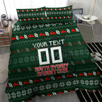 Personalized South Sydney Rabbitohs Christmas Bedding Set Australian Rugby Fans - Pixelated Ugly Xmas Pattern Mascot Santa