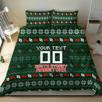 Personalized South Sydney Rabbitohs Christmas Bedding Set Australian Rugby Fans - Pixelated Ugly Xmas Pattern Mascot Santa