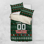 Personalized South Sydney Rabbitohs Christmas Bedding Set Australian Rugby Fans - Pixelated Ugly Xmas Pattern Mascot Santa