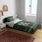 Personalized South Sydney Rabbitohs Christmas Bedding Set Australian Rugby Fans - Pixelated Ugly Xmas Pattern Mascot Santa