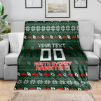 Personalized South Sydney Rabbitohs Christmas Blanket Australian Rugby Fans - Pixelated Ugly Xmas Pattern Mascot Santa