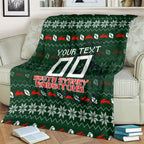 Personalized South Sydney Rabbitohs Christmas Blanket Australian Rugby Fans - Pixelated Ugly Xmas Pattern Mascot Santa