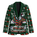 Personalized South Sydney Rabbitohs Christmas Blazer Australian Rugby Fans - Pixelated Ugly Xmas Pattern Mascot Santa