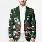 Personalized South Sydney Rabbitohs Christmas Blazer Australian Rugby Fans - Pixelated Ugly Xmas Pattern Mascot Santa