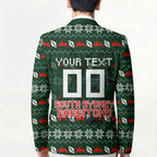 Personalized South Sydney Rabbitohs Christmas Blazer Australian Rugby Fans - Pixelated Ugly Xmas Pattern Mascot Santa