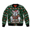 Personalized South Sydney Rabbitohs Christmas Bomber Jacket Australian Rugby Fans - Pixelated Ugly Xmas Pattern Mascot Santa