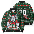 Personalized South Sydney Rabbitohs Christmas Bomber Puffer Jacket Australian Rugby Fans - Pixelated Ugly Xmas Pattern Mascot Santa