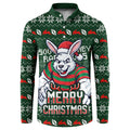 Personalized South Sydney Rabbitohs Christmas Button Sweatshirt Australian Rugby Fans - Pixelated Ugly Xmas Pattern Mascot Santa