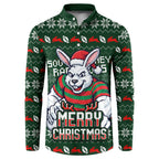 Personalized South Sydney Rabbitohs Christmas Button Sweatshirt Australian Rugby Fans - Pixelated Ugly Xmas Pattern Mascot Santa