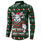 Personalized South Sydney Rabbitohs Christmas Button Sweatshirt Australian Rugby Fans - Pixelated Ugly Xmas Pattern Mascot Santa