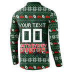 Personalized South Sydney Rabbitohs Christmas Button Sweatshirt Australian Rugby Fans - Pixelated Ugly Xmas Pattern Mascot Santa