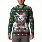 Personalized South Sydney Rabbitohs Christmas Button Sweatshirt Australian Rugby Fans - Pixelated Ugly Xmas Pattern Mascot Santa