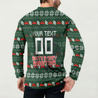 Personalized South Sydney Rabbitohs Christmas Button Sweatshirt Australian Rugby Fans - Pixelated Ugly Xmas Pattern Mascot Santa