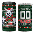 Personalized South Sydney Rabbitohs Christmas 4 in 1 Can Cooler Tumbler Australian Rugby Fans - Pixelated Ugly Xmas Pattern Mascot Santa