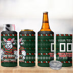 Personalized South Sydney Rabbitohs Christmas 4 in 1 Can Cooler Tumbler Australian Rugby Fans - Pixelated Ugly Xmas Pattern Mascot Santa