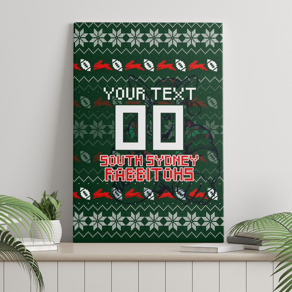 Personalized South Sydney Rabbitohs Christmas Canvas Wall Art Australian Rugby Fans - Pixelated Ugly Xmas Pattern Mascot Santa