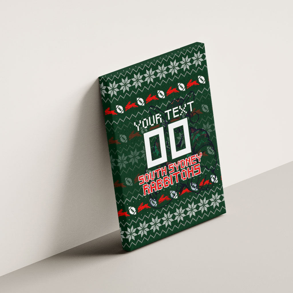 Personalized South Sydney Rabbitohs Christmas Canvas Wall Art Australian Rugby Fans - Pixelated Ugly Xmas Pattern Mascot Santa