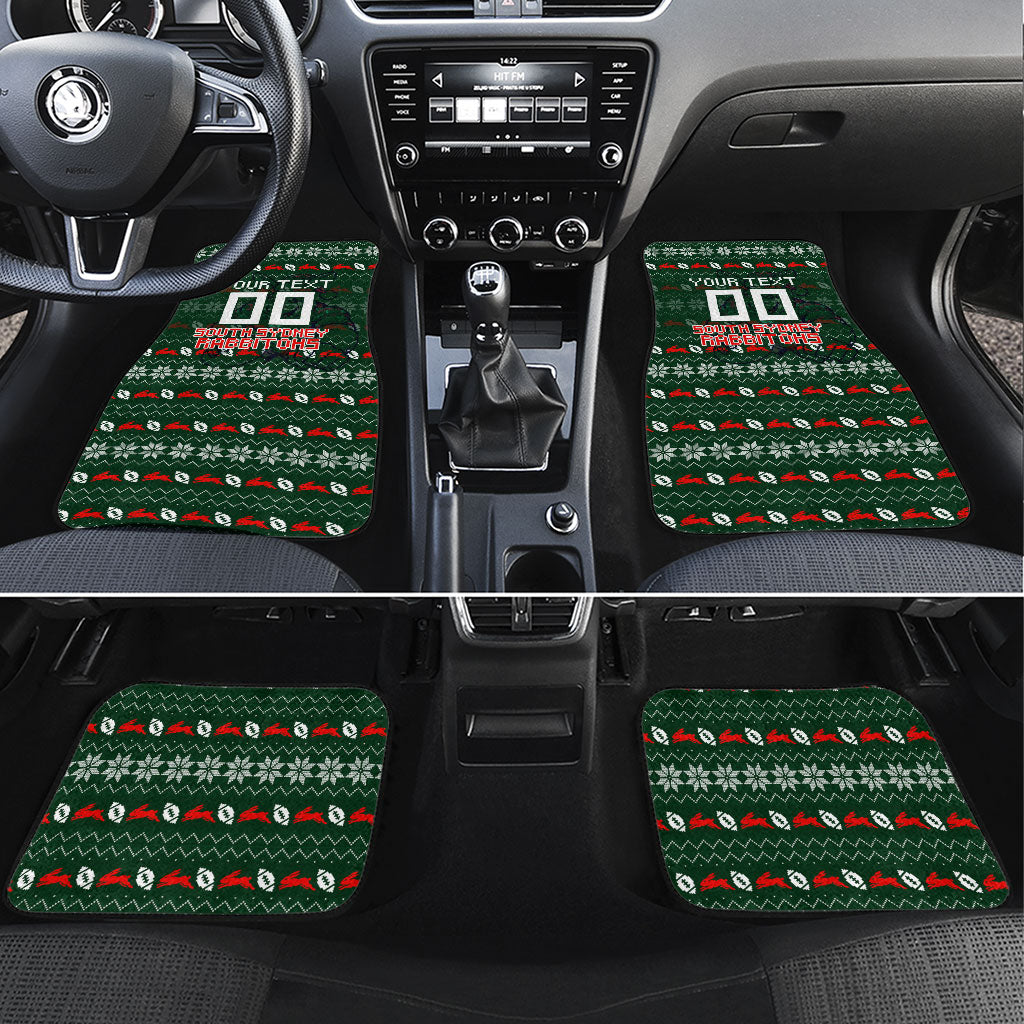 Personalized South Sydney Rabbitohs Christmas Car Mats Australian Rugby Fans - Pixelated Ugly Xmas Pattern Mascot Santa
