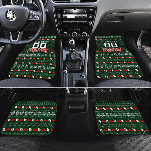 Personalized South Sydney Rabbitohs Christmas Car Mats Australian Rugby Fans - Pixelated Ugly Xmas Pattern Mascot Santa