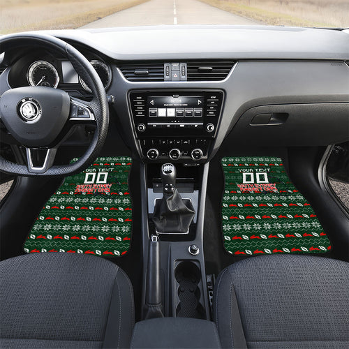Personalized South Sydney Rabbitohs Christmas Car Mats Australian Rugby Fans - Pixelated Ugly Xmas Pattern Mascot Santa