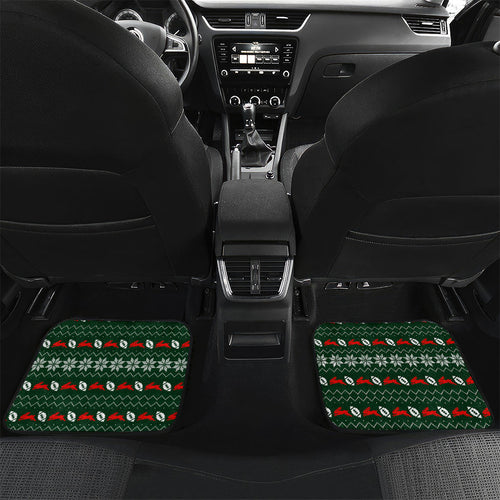 Personalized South Sydney Rabbitohs Christmas Car Mats Australian Rugby Fans - Pixelated Ugly Xmas Pattern Mascot Santa
