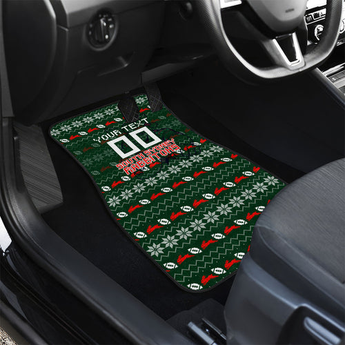 Personalized South Sydney Rabbitohs Christmas Car Mats Australian Rugby Fans - Pixelated Ugly Xmas Pattern Mascot Santa