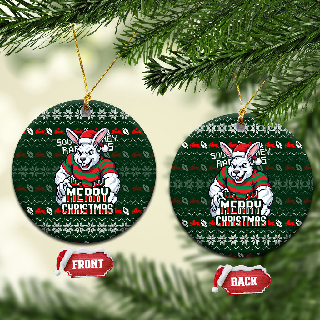 South Sydney Rabbitohs Christmas Ceramic Ornament Australian Rugby Fans - Pixelated Ugly Xmas Pattern Mascot Santa