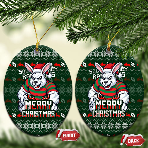 South Sydney Rabbitohs Christmas Ceramic Ornament Australian Rugby Fans - Pixelated Ugly Xmas Pattern Mascot Santa