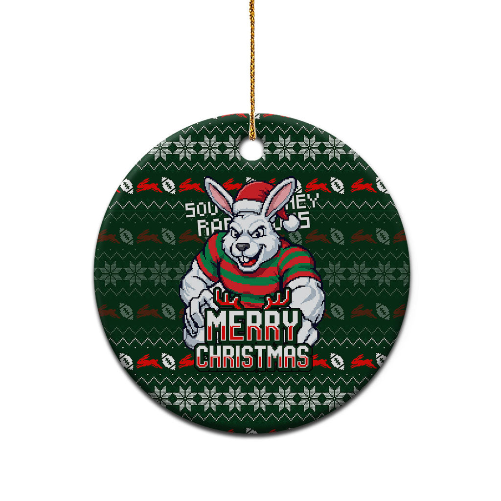 South Sydney Rabbitohs Christmas Ceramic Ornament Australian Rugby Fans - Pixelated Ugly Xmas Pattern Mascot Santa