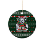 South Sydney Rabbitohs Christmas Ceramic Ornament Australian Rugby Fans - Pixelated Ugly Xmas Pattern Mascot Santa