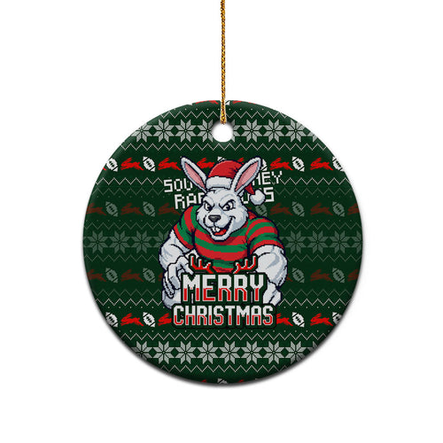 South Sydney Rabbitohs Christmas Ceramic Ornament Australian Rugby Fans - Pixelated Ugly Xmas Pattern Mascot Santa