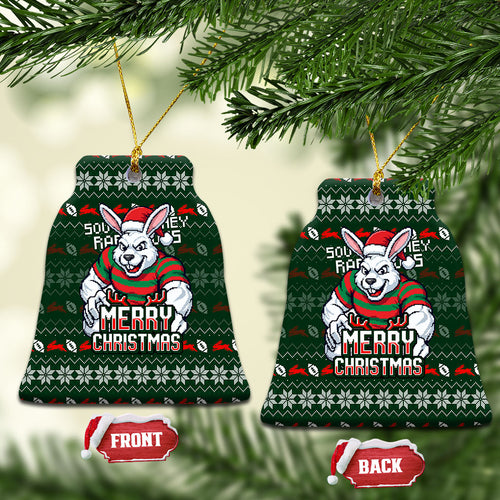 South Sydney Rabbitohs Christmas Ceramic Ornament Australian Rugby Fans - Pixelated Ugly Xmas Pattern Mascot Santa