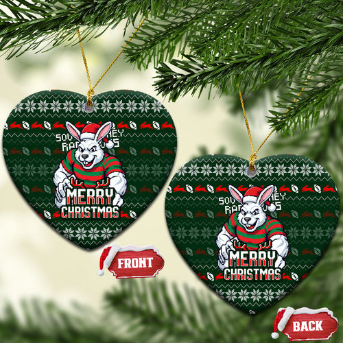 South Sydney Rabbitohs Christmas Ceramic Ornament Australian Rugby Fans - Pixelated Ugly Xmas Pattern Mascot Santa