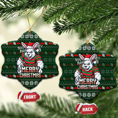 South Sydney Rabbitohs Christmas Ceramic Ornament Australian Rugby Fans - Pixelated Ugly Xmas Pattern Mascot Santa