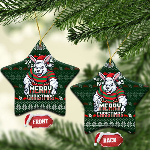 South Sydney Rabbitohs Christmas Ceramic Ornament Australian Rugby Fans - Pixelated Ugly Xmas Pattern Mascot Santa