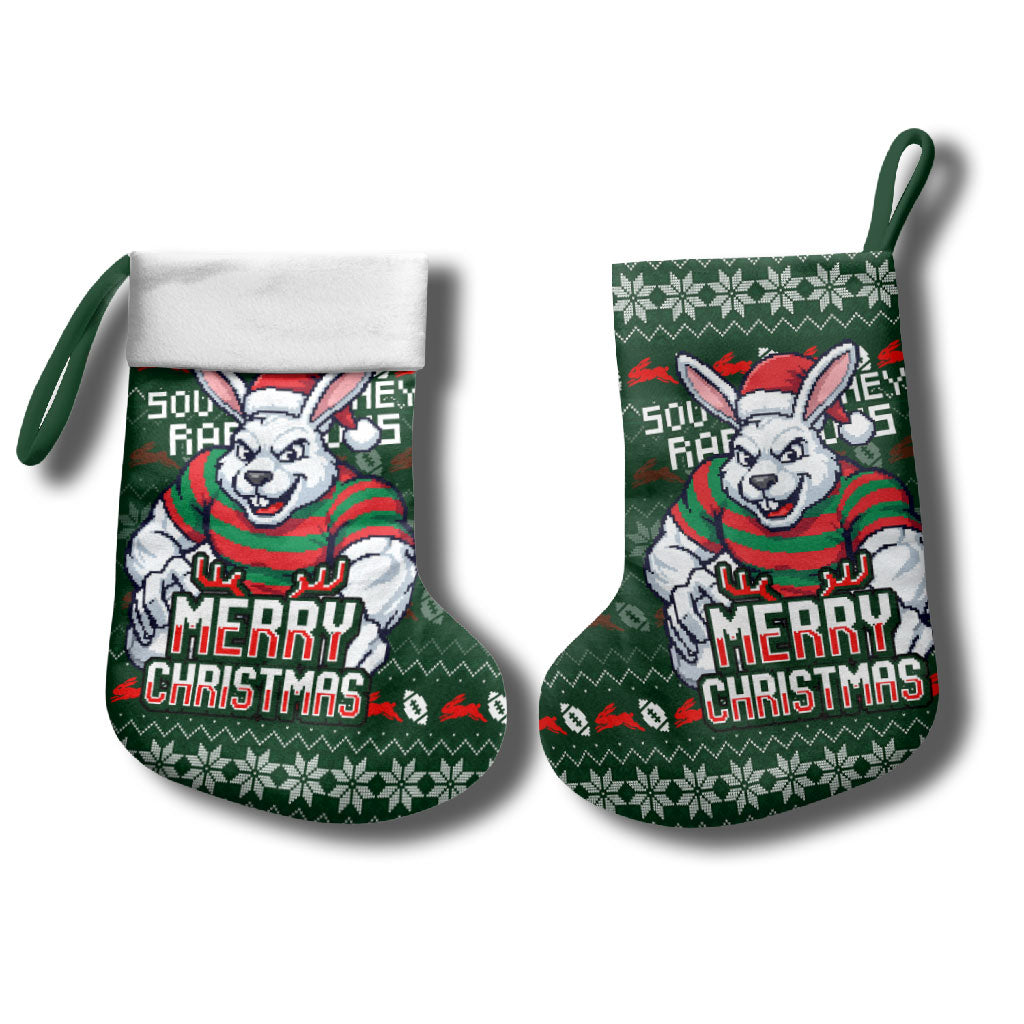 South Sydney Rabbitohs Christmas Stocking Australian Rugby Fans - Pixelated Ugly Xmas Pattern Mascot Santa