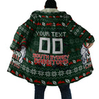 Personalized South Sydney Rabbitohs Christmas Cloak Australian Rugby Fans - Pixelated Ugly Xmas Pattern Mascot Santa
