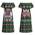 Personalized South Sydney Rabbitohs Christmas Couples Matching Off Shoulder Maxi Dress and Hawaiian Shirt Australian Rugby Fans - Pixelated Ugly Xmas Pattern Mascot Santa