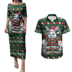 Personalized South Sydney Rabbitohs Christmas Couples Matching Puletasi and Hawaiian Shirt Australian Rugby Fans - Pixelated Ugly Xmas Pattern Mascot Santa