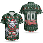 Personalized South Sydney Rabbitohs Christmas Couples Matching Puletasi and Hawaiian Shirt Australian Rugby Fans - Pixelated Ugly Xmas Pattern Mascot Santa