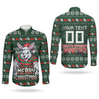 Personalized South Sydney Rabbitohs Christmas Couples Matching Summer Maxi Dress and Long Sleeve Button Shirt Australian Rugby Fans - Pixelated Ugly Xmas Pattern Mascot Santa