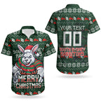 Personalized South Sydney Rabbitohs Christmas Couples Matching Tank Maxi Dress and Hawaiian Shirt Australian Rugby Fans - Pixelated Ugly Xmas Pattern Mascot Santa