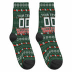 Personalized South Sydney Rabbitohs Christmas Crew Socks Australian Rugby Fans - Pixelated Ugly Xmas Pattern Mascot Santa
