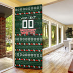Personalized South Sydney Rabbitohs Christmas Door Cover Australian Rugby Fans - Pixelated Ugly Xmas Pattern Mascot Santa