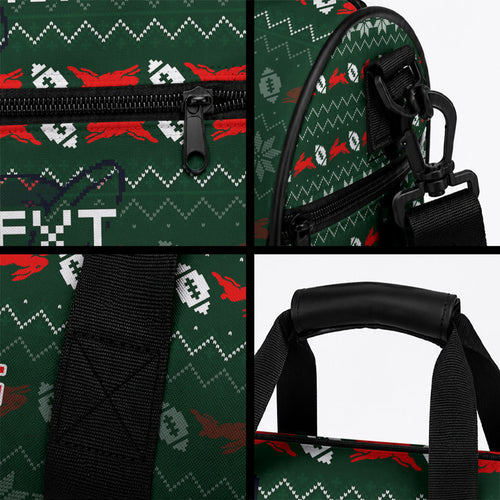 Personalized South Sydney Rabbitohs Christmas Duffle Bag Australian Rugby Fans - Pixelated Ugly Xmas Pattern Mascot Santa