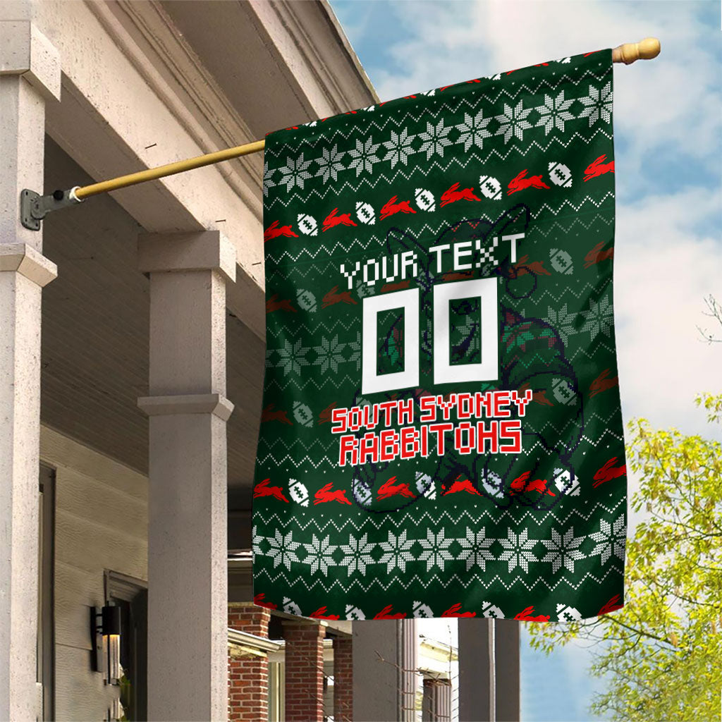Personalized South Sydney Rabbitohs Christmas Garden Flag Australian Rugby Fans - Pixelated Ugly Xmas Pattern Mascot Santa